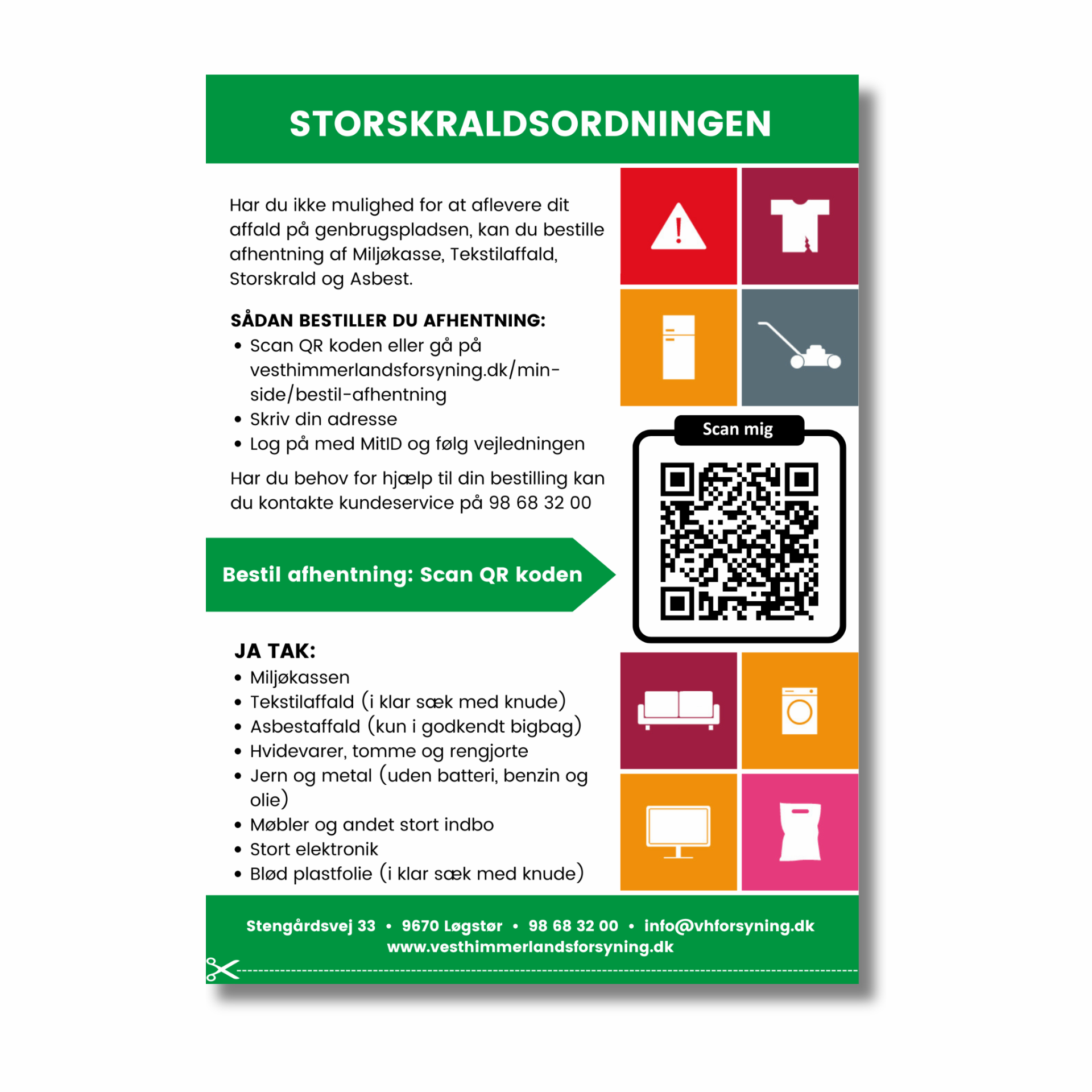 Sådan bestiller du afhentning Annonce der forklarer hvordan man bestiller afhentning af fx storskrald