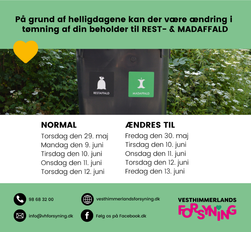 Annoncering af ændring i tømningstider
