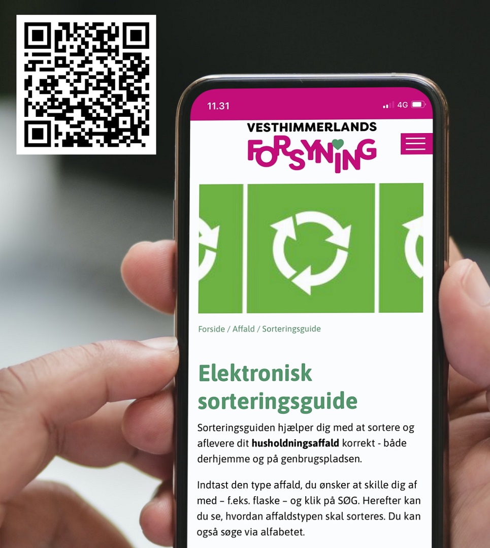 Elektronisk sorteringsguide på mobiltelefon med QR guide